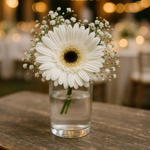 Centro de mesa con flor gerbera e isofilas 